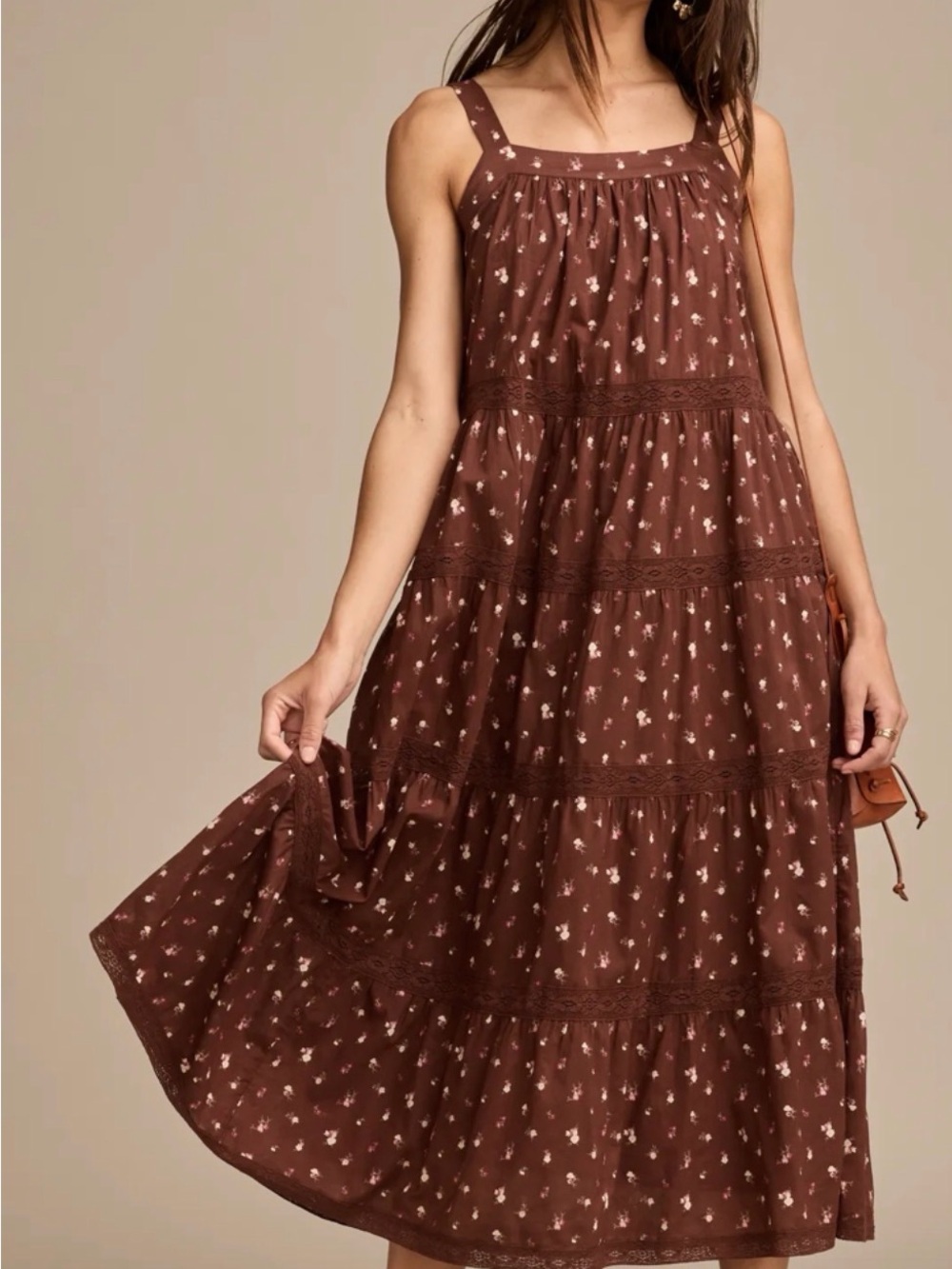 Lucky Brand Brown Maxi Dress with Pink Floral Print